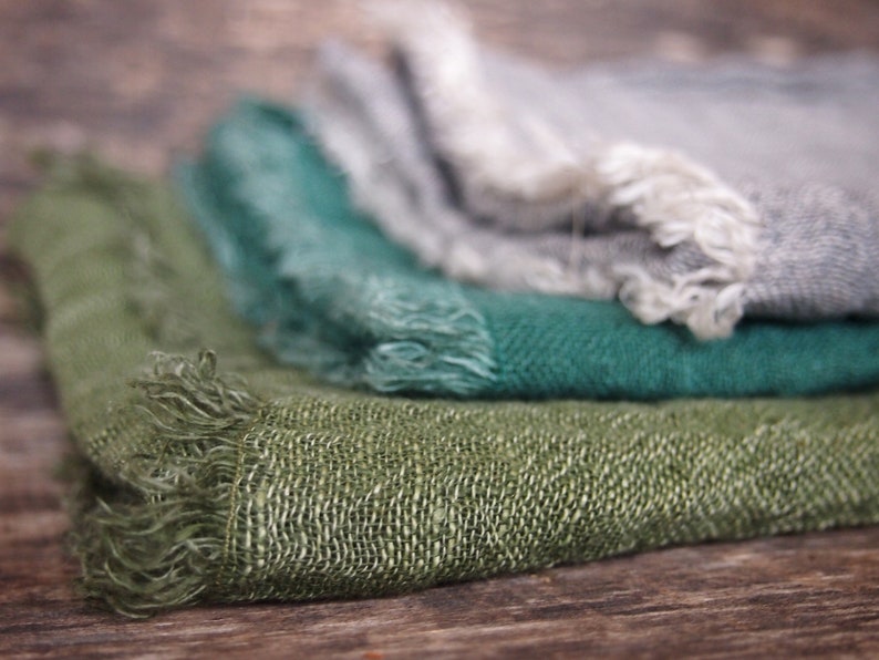 FREE SHIPPING 3 Linen Scarves, Eco Scarf, Natural Scarf, Grey, Green, Moss Scarves image 1