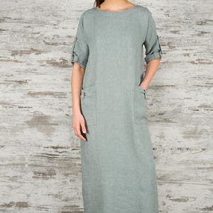 Linen women dress, Pure linen dress, Greyish blue dress, Spring, Summer Linen Dress, Linen clothing, linen clothes, Organic Linen Dress image 2