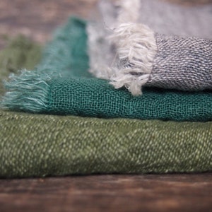 FREE SHIPPING 3 Linen Scarves, Eco Scarf, Natural Scarf, Grey, Green, Moss Scarves image 3