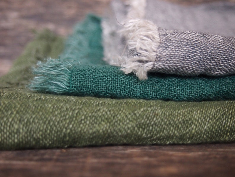FREE SHIPPING 3 Linen Scarves, Eco Scarf, Natural Scarf, Grey, Green, Moss Scarves image 3