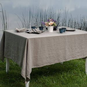 Linen Washed Tablecloth, Natural Color Linen Tablecloth, Linen table top, Linen table cover image 2