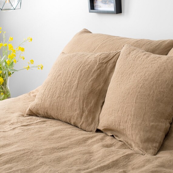100 Linen Pillow Case Light Brown, Beige Brown Duvet Sets