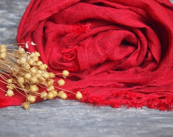 Accesorios ropa de lino bufanda, bufanda de lino rojo brillante, las mujeres