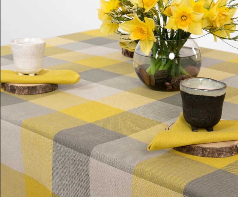 Tablecloth Spring Colours Tablecloth Yellow Grey Linen Etsy UK
