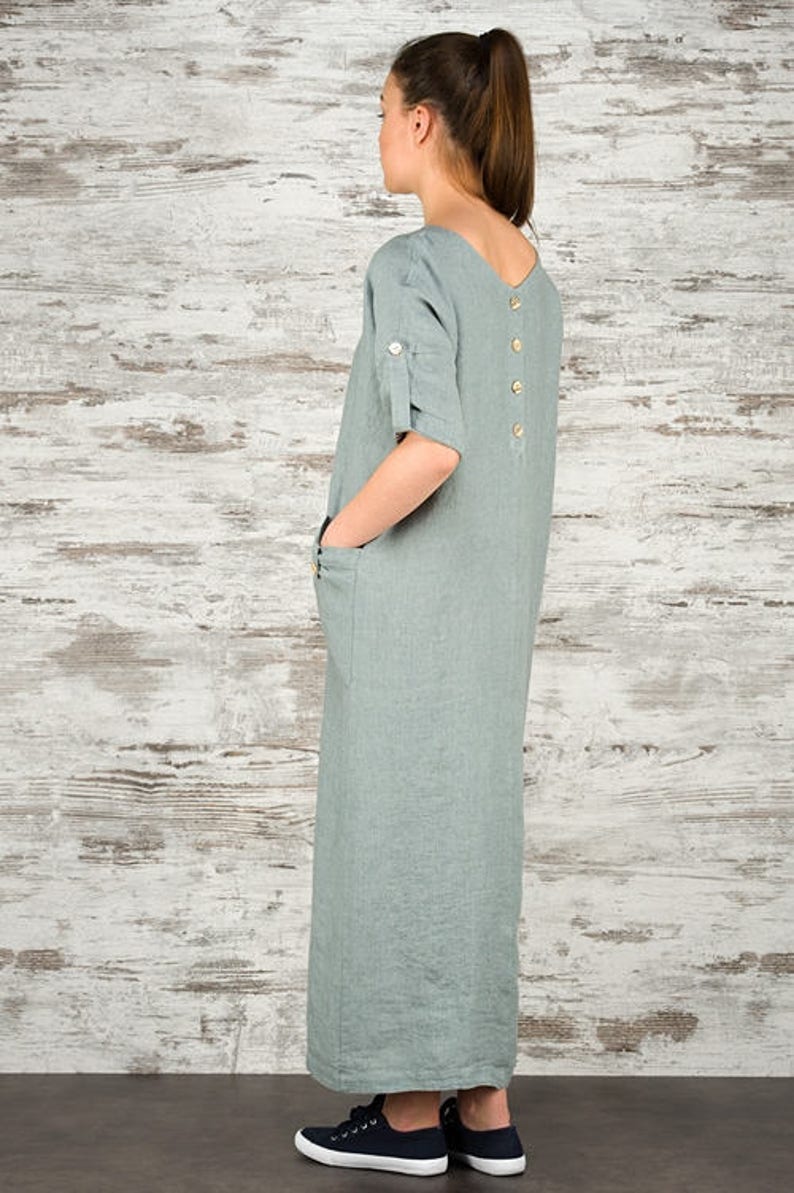 Linen women dress, Pure linen dress, Greyish blue dress, Spring, Summer Linen Dress, Linen clothing, linen clothes, Organic Linen Dress image 3