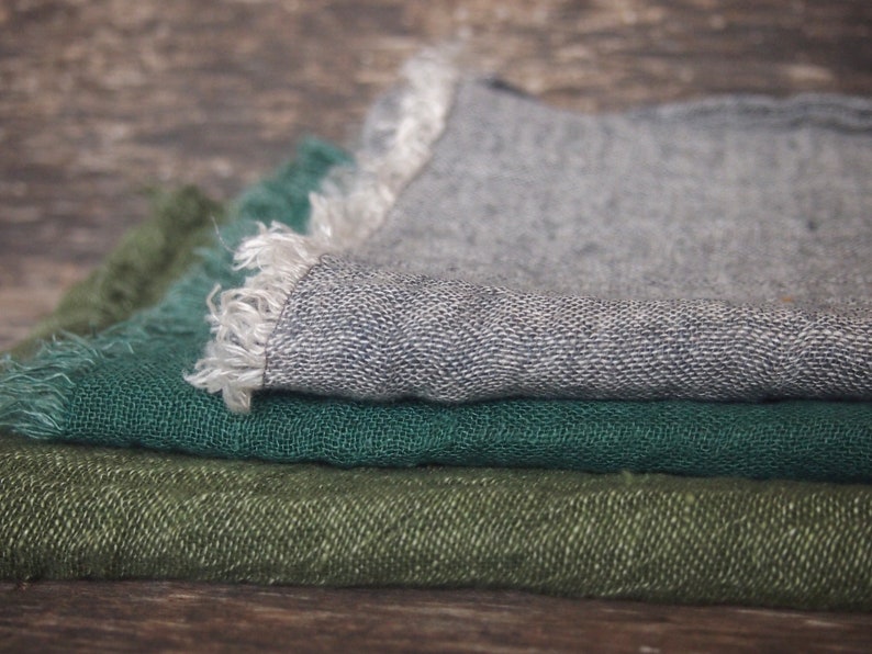 FREE SHIPPING 3 Linen Scarves, Eco Scarf, Natural Scarf, Grey, Green, Moss Scarves image 5