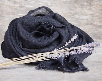 Bufanda de lino, Eco bufanda, bufanda de lino negro, mujeres ropa accesorios