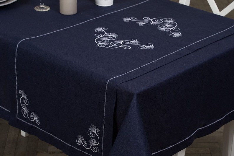 Linen Table Runner Dark Blue Linen Table Runner Linen Table Etsy
