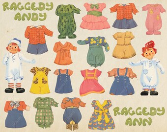 Raggedy Ann & Andy Dress Up Dolls |  Vintage Clip Art | Vintage Toys | Digital Download | Antique Clip Art