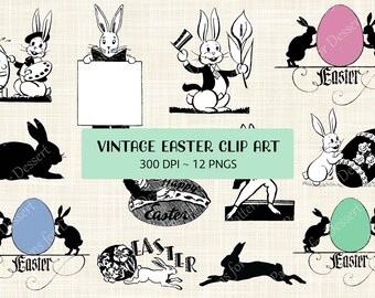 ClipArt coniglietto di Pasqua vintage: immagini vintage, download digitale
