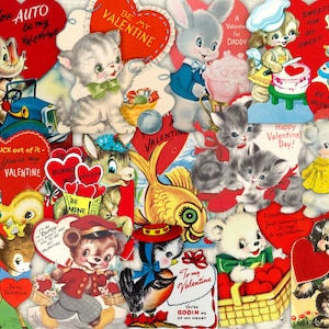 Retro Tier Valentinstag Karten | Vintage Illustrationen | Antike Bilder | Digitale Downloads