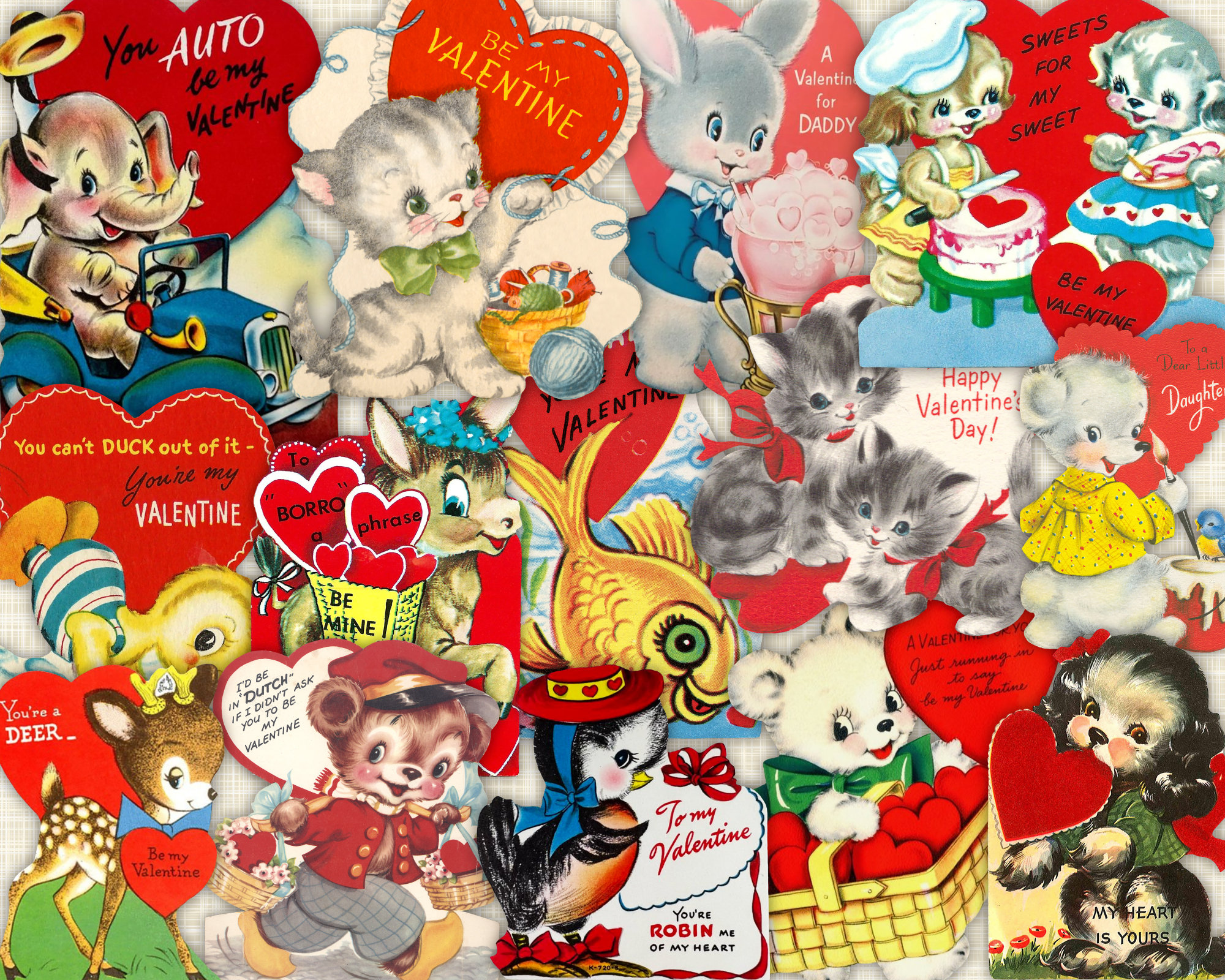 Retro Animal Valentine's Day Cards | Vintage Illustrations