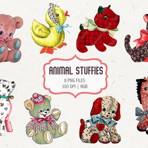 Retro Stuffed Animals Clip Art: Vintage Toys | Digital Download | Antique Clip Art