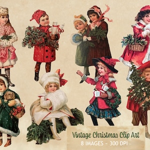 Vintage Christmas Children Clip Art: Scrapbook Elements, Antique Illustrations