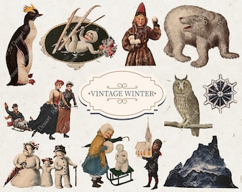 Vintage Winter Clip Art Illustrationen: Antike Illustrationen | Digitale Downloads | Weihnachten Clip Art