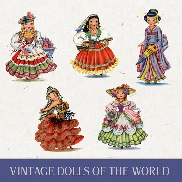 Vintage Dolls from Around the World II | Vintage Clip Art | Mexico | Spain | Germany | England | Japan
