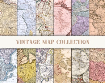 Vintage Map Digital Scrapbook Paper, Antique Maps, Antique Paper, Geography