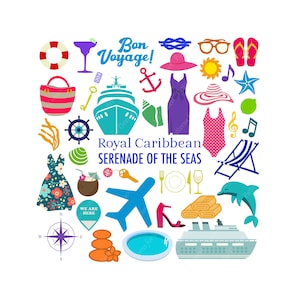 Clipart da crociera / Caraibi / Nave da crociera / Bon Voyage / Abbigliamento da spiaggia / Download digitale / PNG