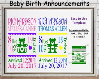 baby birth announcements20 template girl boy neutral svg etsy