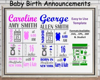 baby birth announcements20 template girl boy neutral svg etsy