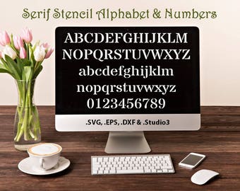 Serif Stencil Alphabet and Numbers Fonts in .SVG .EPS .DXF & .Studio3 formats Craft Cut Die Cutters Digital Vector Files Instant Download