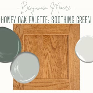 Benjamin Moore paint color palette: matching Honey Oak | soothing green