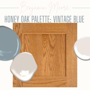Benjamin Moore paint color palette: matching Honey Oak | vintage blue