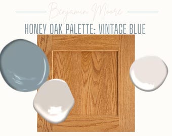 Benjamin Moore paint color palette: matching Honey Oak | vintage blue