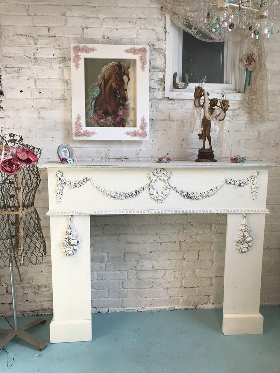 Painted Cottage Prairie Chic Handmade Handpainted Fireplace Etsy