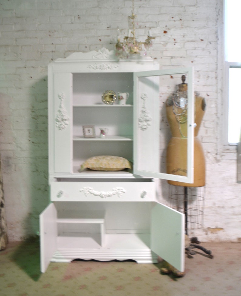 Painted Cottage Chic Shabby White Romantic French China Cabinetcc1077