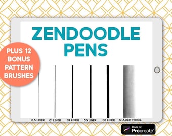 Zendoodle Procreate Brushes for iPad,  Procreate Brush Set, Brush Bundle, Pattern Brushes, Zentangle Brushes, Liner Pens, Fineliner, Drawing
