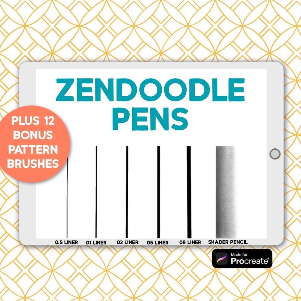 Pinceles Zendoodle para Procreate en iPad – Rotuladores fineliner estilo Micron, pinceles de patrones Zentangle y set de sombreado a lápiz