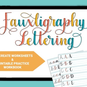 Faux Calligraphy, Lettering Practice Sheets, Printable Workbook, Procreate Lettering Guides, Lettering Worksheets, For Small Business, PDF