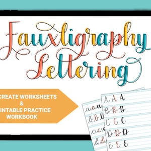 Faux Kalligraphie, Schriftzug Übungsblätter, druckbare Arbeitsmappe, Procreate Schriftzug Anleitungen, Schriftzug Arbeitsblätter, für kleine Unternehmen, PDF