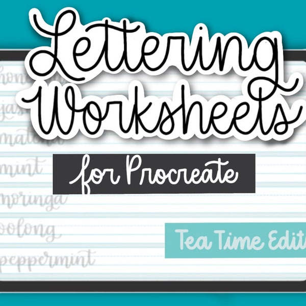 Tea Themed Modern Calligraphy Practice Sheets, Procreate Lettering Workbook, Handwritten Worksheet, Printable Gift for Tea Drinker, Tea Puns