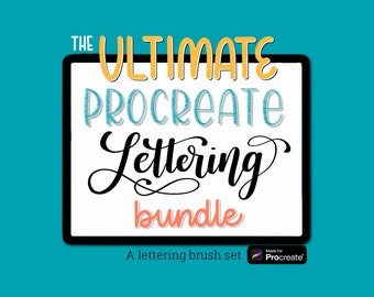 The Ultimate Procreate Lettering Bundle,  iPad Brushes, Procreate Brush Set, Brush Bundle, Lettering Worksheets, Lettering Guidelines,