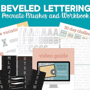 Páginas de prática de letras, kit de letras chanfradas com pincéis Procreate, tutorial e apostila de Cristin AF, folhas de prática de letras