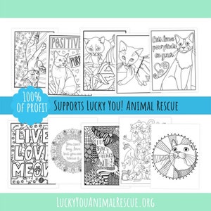 Printable Coloring Book, Cat Coloring Pages, Lucky You Animal Rescue, Gifts for Cat Lovers, Rescue Pets, Adopt Don't Shop, Shelter Volunteer image 1