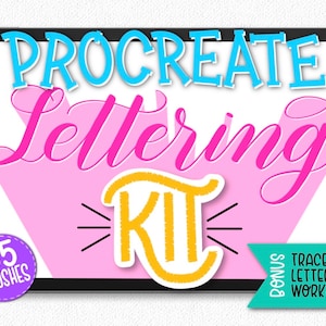 Kit per lettere Procreate - 55 pennelli Procreate, fogli di lavoro per lettere, diario digitale per lettere a mano con suggerimenti, kit per calligrafia moderna