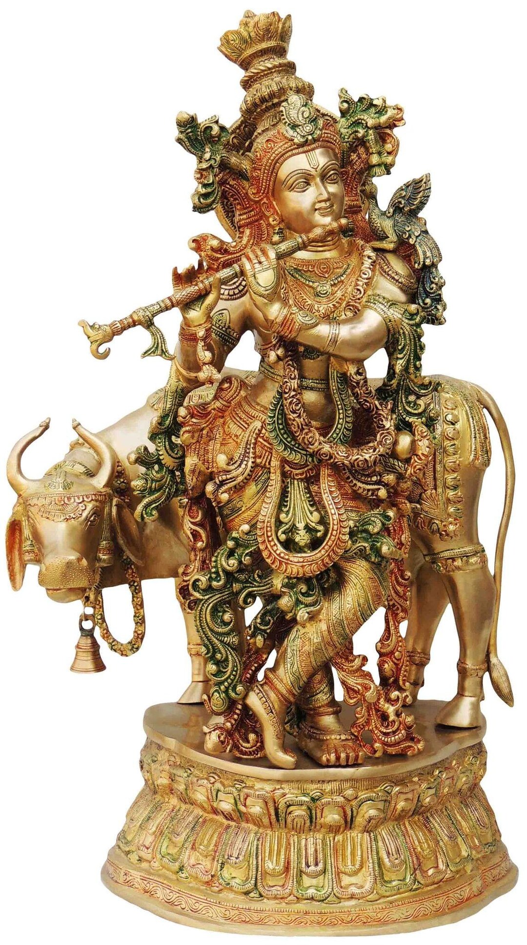 Brass Krishna With Cow Big Idol Brass Lord Krishna Statue for Etsy