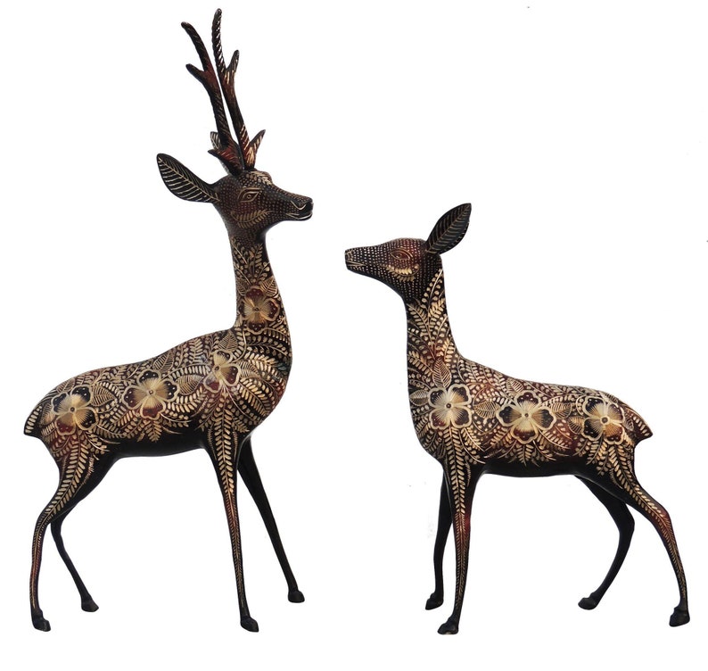 Handcrafted Brass Deer Pair Showpiece