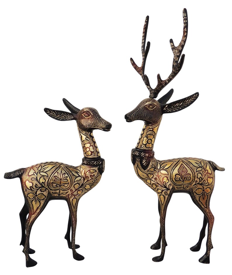 Handcrafted Brass Deer Pair Showpiece for Home Decor and Gifting Set of 2 Pieces