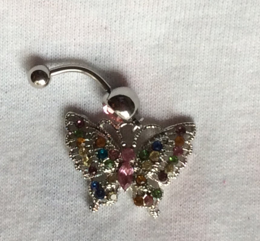 Butterfly Belly Button Ring Butterfly Navel Ring Butterfly Etsy