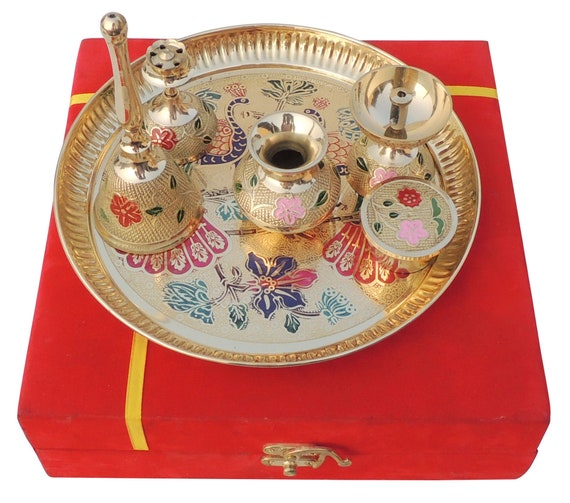 Brass Puja Thali Set, Complete Pooja Set Diwali Housewarming