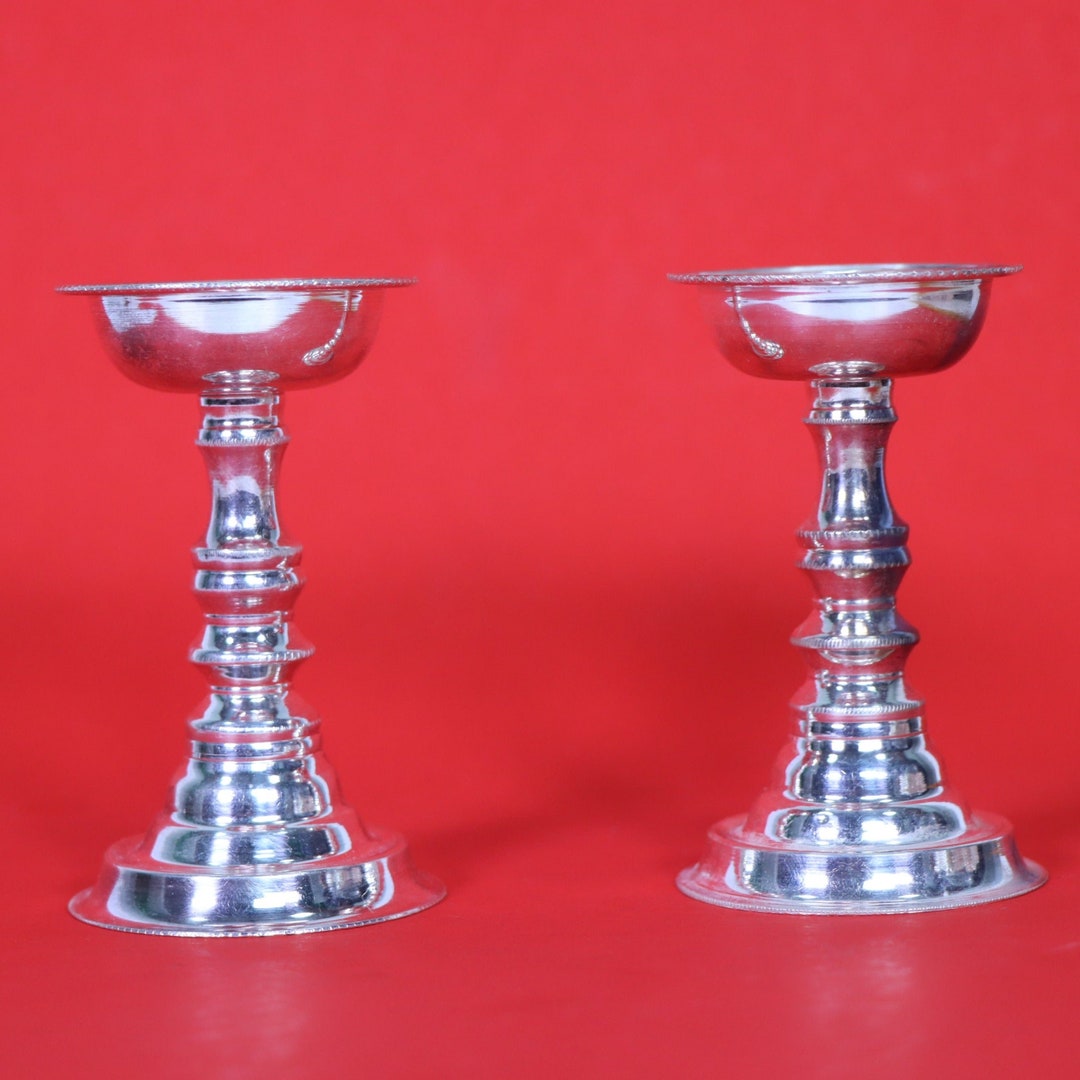 Pure Silver Pair Diya 57grams, Deepak for Home, Silver Puja Utensils