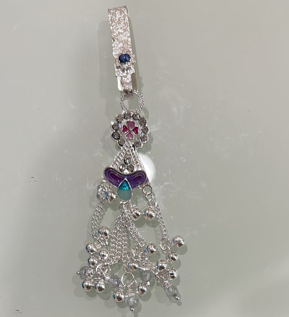 Real Sterling Silver Oxidized Bridal Waist Key Chain Holder Women Juda 5.2 in