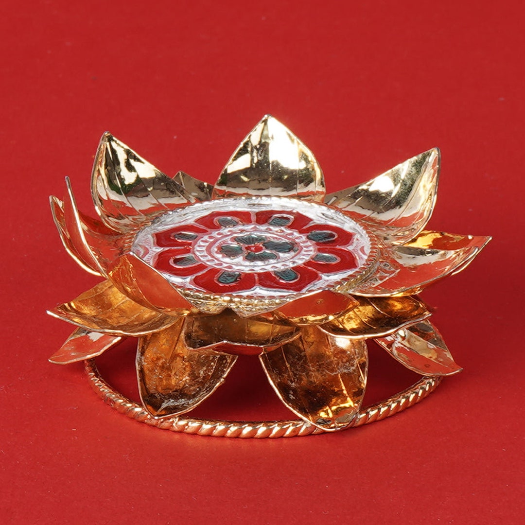 Pure Silver Lotus Stand Gold Plated 48g, Pure Silver Gift Items, Silver