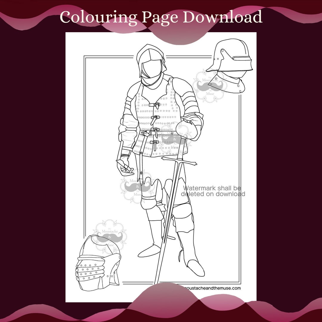 Medieval Knight Colouring Page A4 Digital Download - Etsy