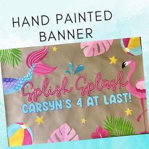 Pool party party banner, CUSTOMIZABLE, mermaid birthday sign, girls summer birthday party, Splish splash party decor, pool party decor