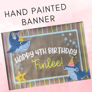 Custom Shark Birthday Party Banner, Girly Shark Party Decor, Ocean Birthday Party, Jawsome Party, Hammerhead Shark Banner